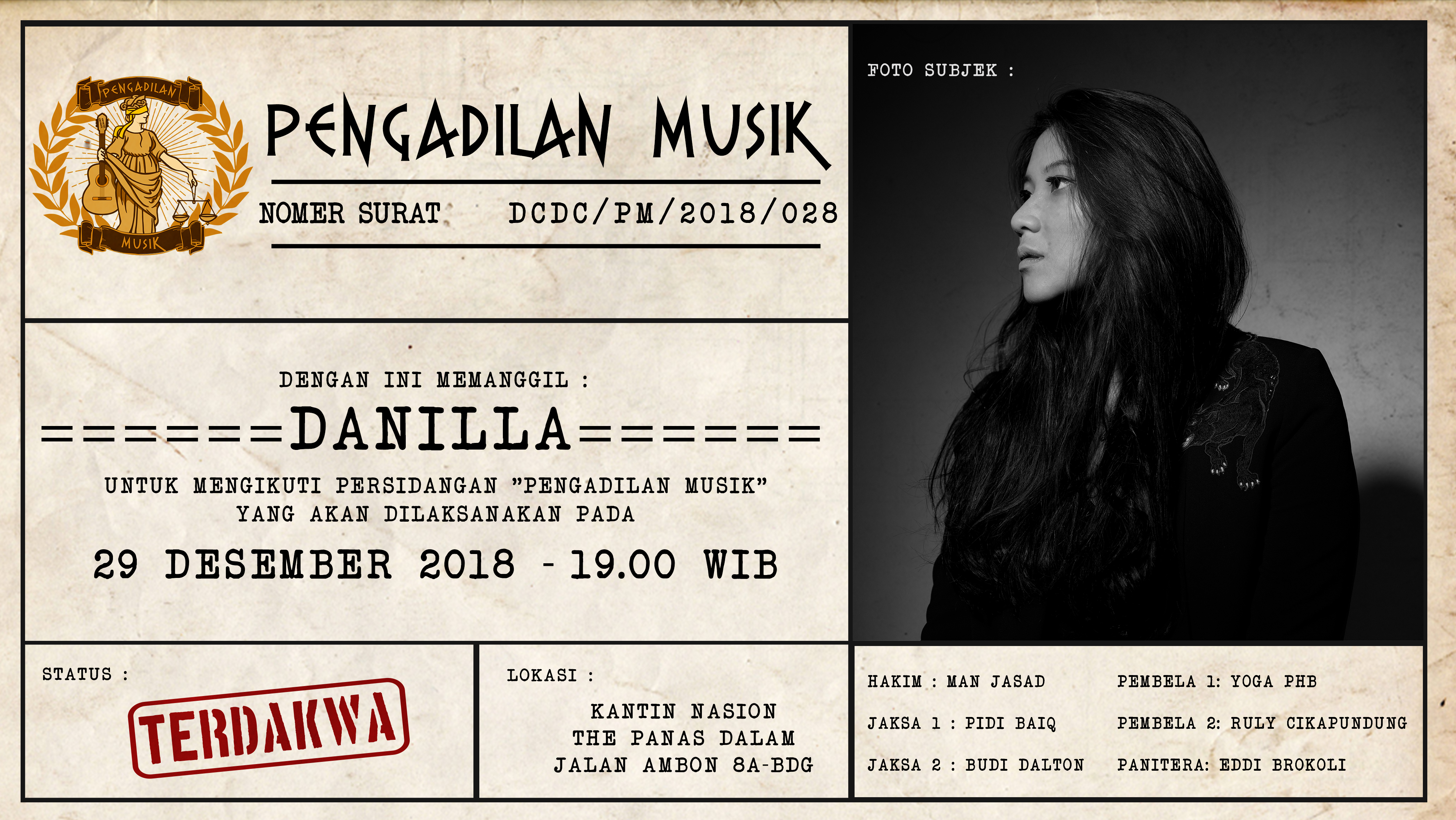 Menjelang Akhir Tahun 2018, Danilla Akan Disidang di Pengadilan Musik